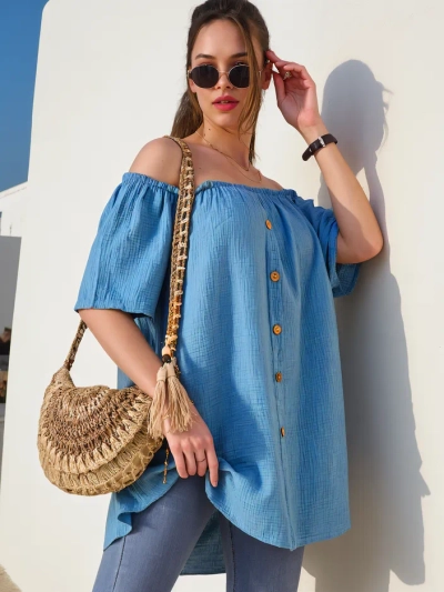 Blouse en coton pour femmes Royalfashion de style espagnol avec des boutons décoratifs