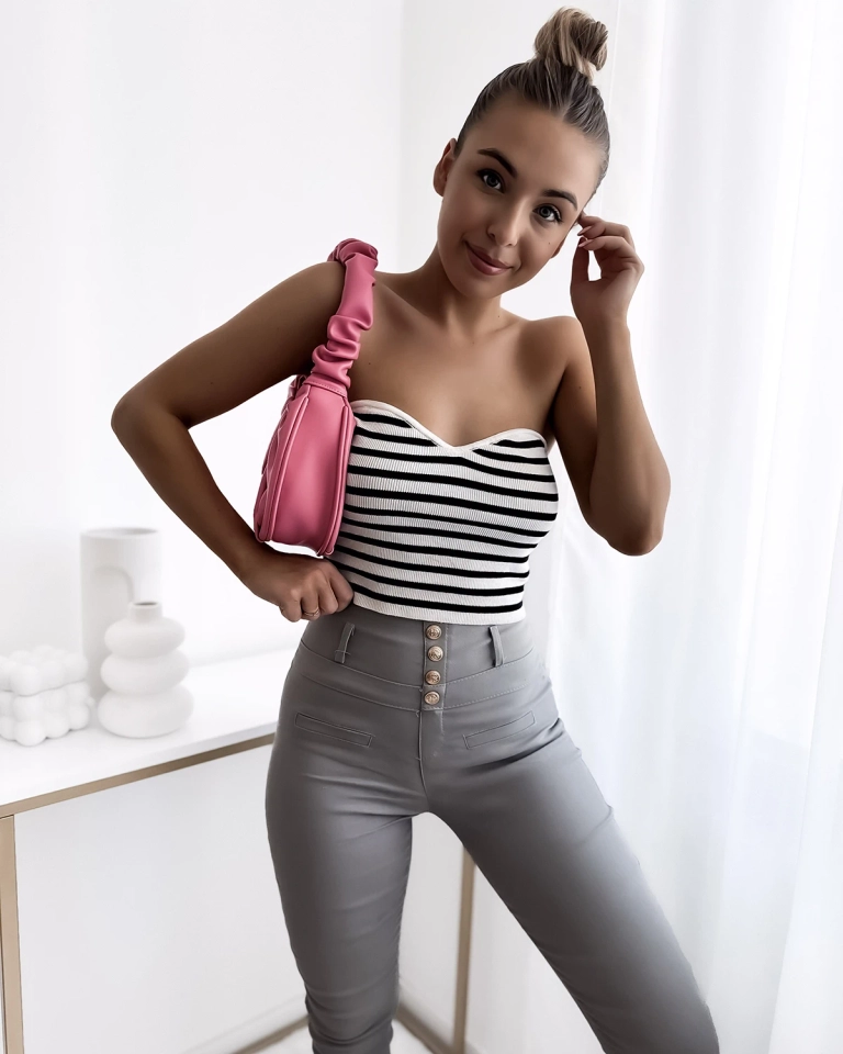 Royalfashion Pantalon tube pour femme gris avec boutons dorés