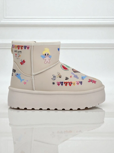 Bottines Lemuria - Bottes de Neige Cr\[egrave\]me Doodle \[agrave\] Semelle \[E]paisse Furrini