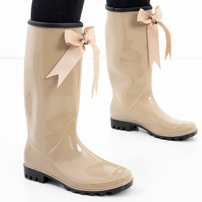 Bottes de pluie longues pour femmes beiges avec un nœud Ronay - Chaussures