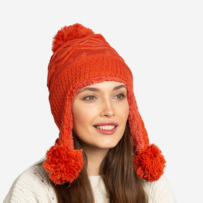 Bonnet isotherme femme orange à pompons - Accessoires