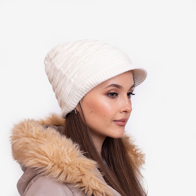 Bonnet chaud femme blanc avec perles - Accessoires