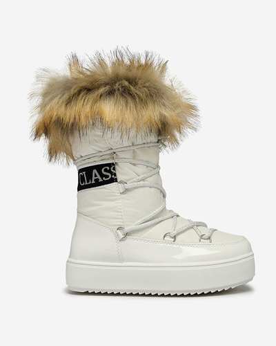 Royalfashion Chaussures à enfiler a'la snow boots avec fourrure pour enfants en blanc Asika