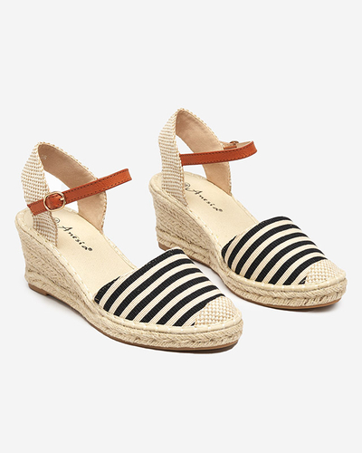 Espadrilles femme noires à rayures sur le compensé Mecera - chaussures