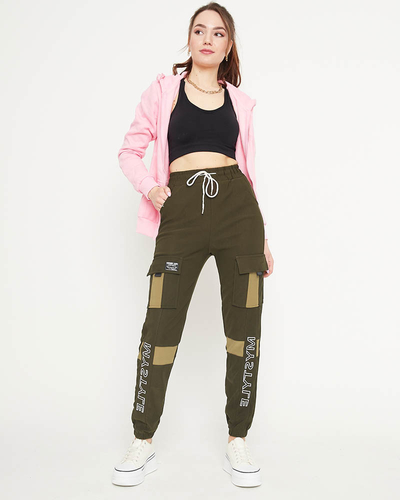 Pantalon cargo femme vert foncé avec inscriptions - Vêtements