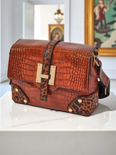 Sac à main pour femmes Callista Milano en cuir écologique verni marron