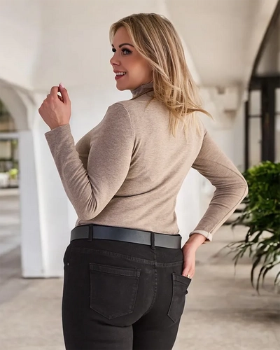 Pull à demi col roulé pour femme en marron clair- Vêtements