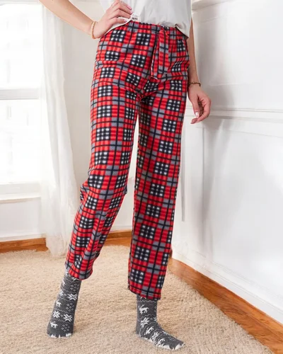 Royalfashion Pantalons de Noël en coton à carreaux pour femmes