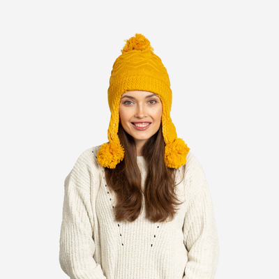 Bonnet isotherme femme jaune à pompons - Accessoires