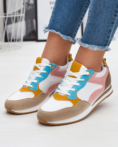 Chaussures de sport à lacets pour femmes, marron clair et rose Semdik- Footwear