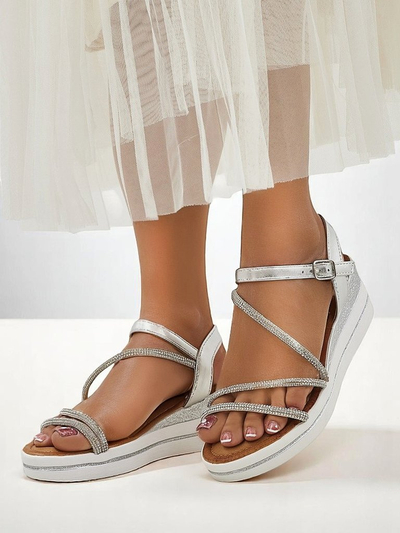 Royalfashion Sandales compensées pour femmes avec strass Ballosa