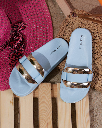 Chaussons femme bleus avec ornement Serina doré - Footwear