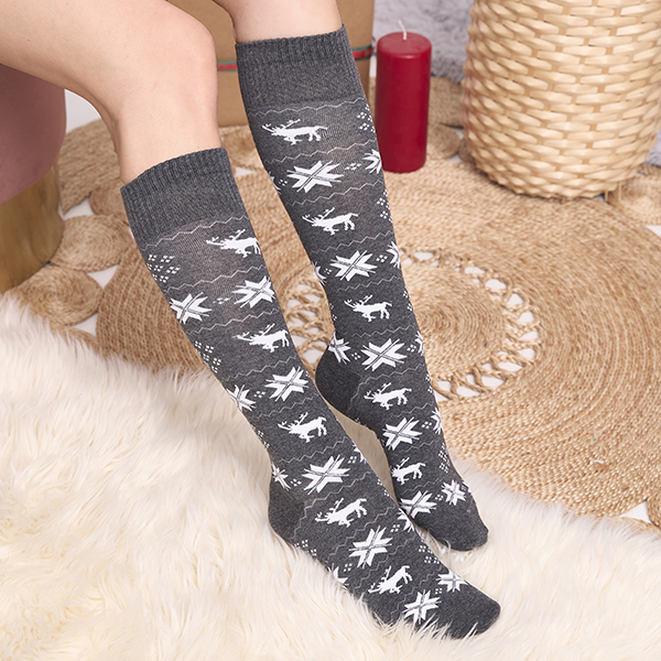 Chaussettes longues de Noël gris foncé pour femmes - Sous-vêtements