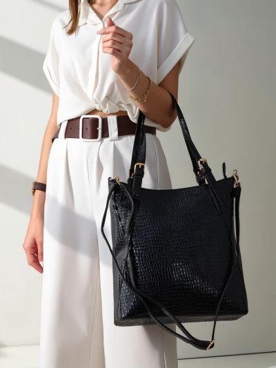 Sac à main en vernis pour femmes de Royalfashion, grand modèle avec embossage