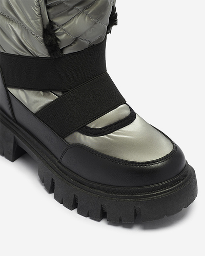 Bottes de neige pour femmes à semelle plate en noir-gris Ferory- Footwear