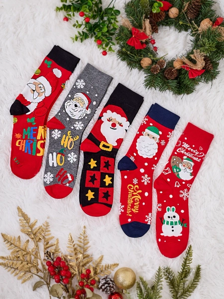 Royalfashion Chaussettes de Noël longues pour hommes 5/paquet