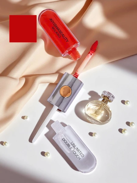 Rouge à lèvres et gloss transparent 2-en-1 Rouge vif