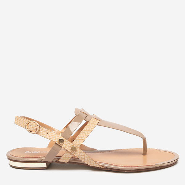 Sandales femme beiges, tongs laquées avec gaufrage Abika-Footwear