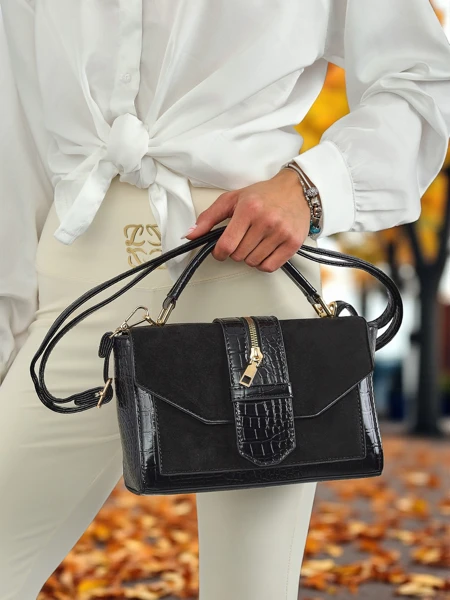 Sac à main pour femmes Cassia Nero classique cuir écologique noir daim élégant