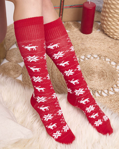 Chaussettes longues de Noël rouges pour femmes - Sous-vêtements