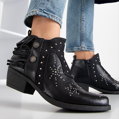 Bottines pour femmes noires avec jets et franges Sharon - Footwear