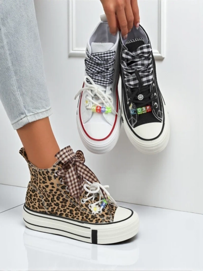 Baskets pour femmes Leonora Leo marron à plateforme – style italien, tissu