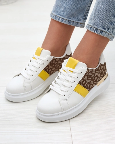 Royalfashion Chaussures de sport pour femmes blanches et marron Mlysio
