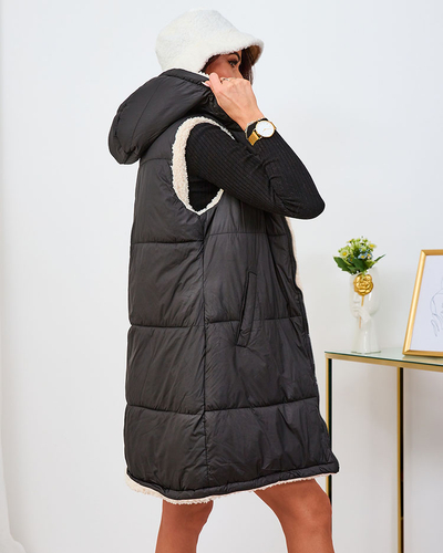Royalfashion Gilet long double face pour femme, noir et crème