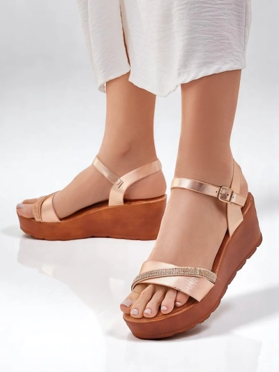 Sandales compensées Royalfashion pour femmes avec des strass et paillettes Aurora Glow