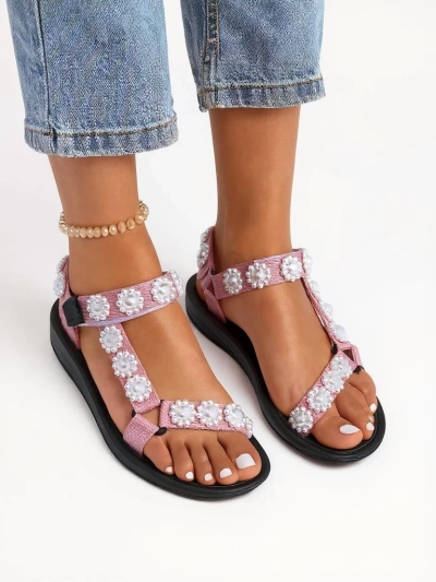 Sandales Letitia Royalfashion roses à plateforme - jets de perles classiques