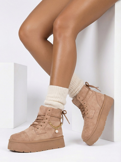 Royalfashion Bottes Woruces à lacets pour femmes