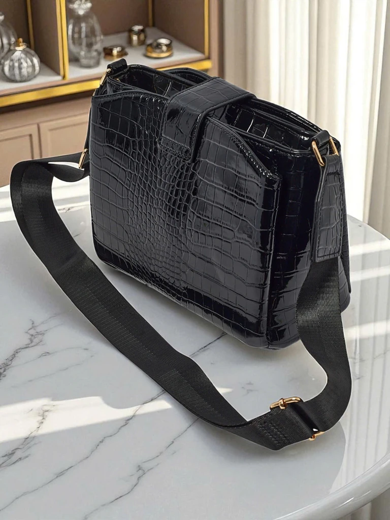 Petit sac à main verni pour femme en cuir écologique Gilded Night