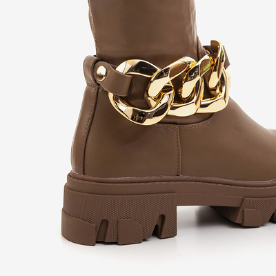 Boots femme marron clair avec chaîne Potelia - Chaussures