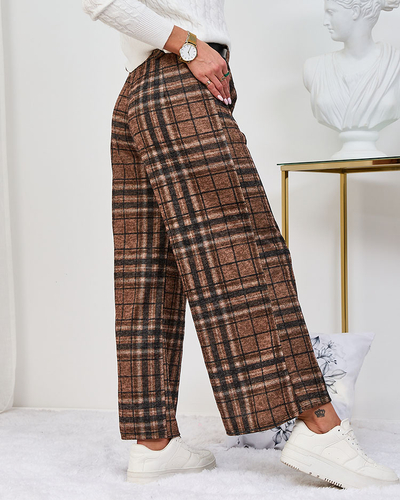 Royalfashion Pantalon large à carreaux pour femme Camel
