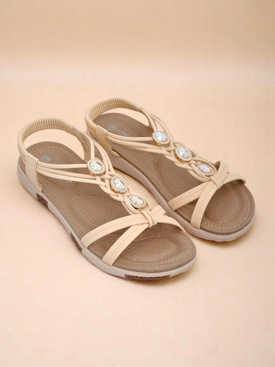 Sandales pour femmes Royalfashion Bellona beiges avec strass sur plateforme
