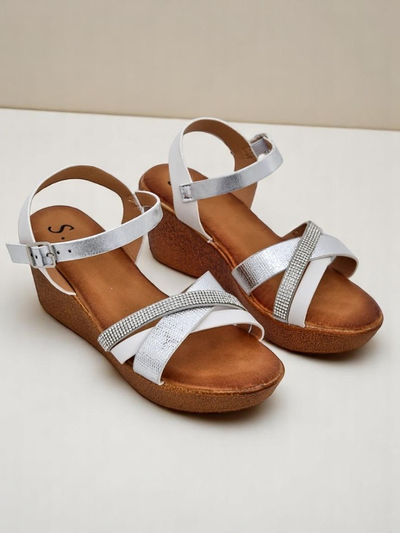 Sandales compensées Royalfashion pour femmes avec des strass et des paillettes Glittera