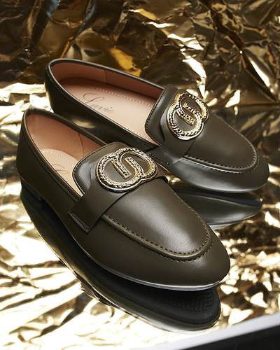 Mocassins pour femmes vert foncé avec ornements dorés Uletta - Footwear