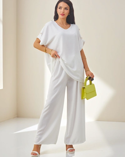 Ensemble deux pièces en coton Royalfashion pour femmes avec manches courtes et pantalon large