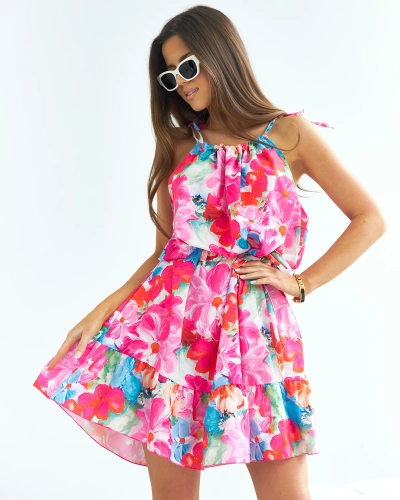 Royalfashion Robe courte fleurie rose pour femme