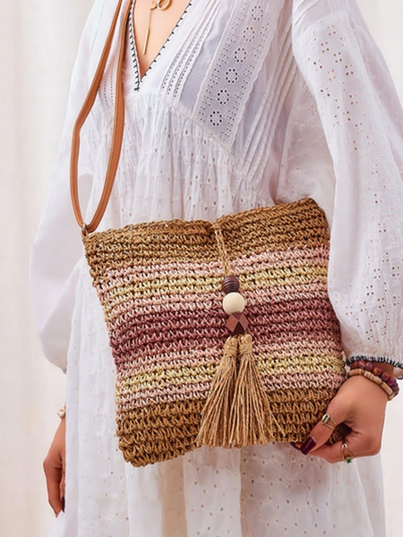 Royalfashion Petit sac à main en paille pour femme Rayé Charm Mini