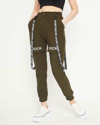Pantalon cargo pour femme vert foncé avec bretelles - Vêtements
