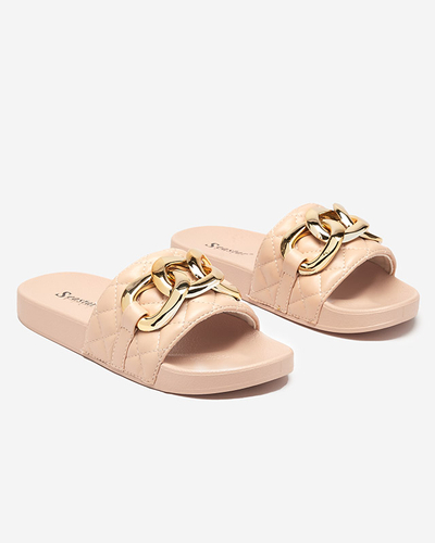 Chaussons matelassés beiges femme avec chaîne dorée Eteris - Footwear