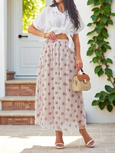 Jupe mi-longue en viscose Royalfashion pour femmes avec des pois en tulle
