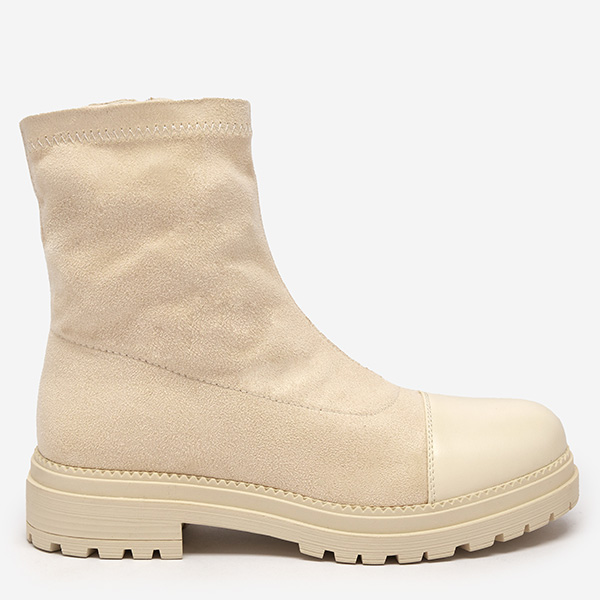 OUTLET Bottines pour femme en éco-daim beige à bout verni Nebika - Footwear