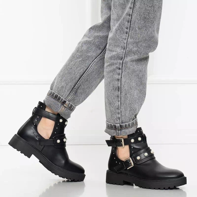 OUTLET Boots femme noires avec perles Levitaro - Footwear