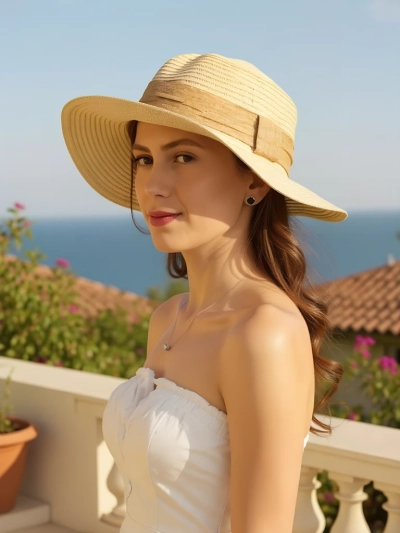 Royalfashion Chapeau de paille pour femme Ruban Whisper