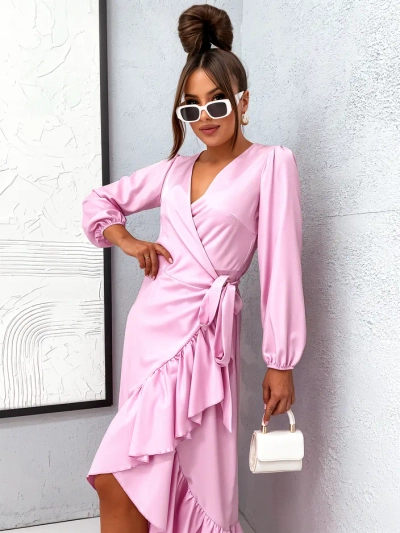 Royalfashion Robe midi nouée pour femmes avec volants