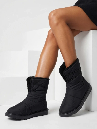 Bottines pour Femmes Luna Noires en Tissu Chaudes pour l'Hiver