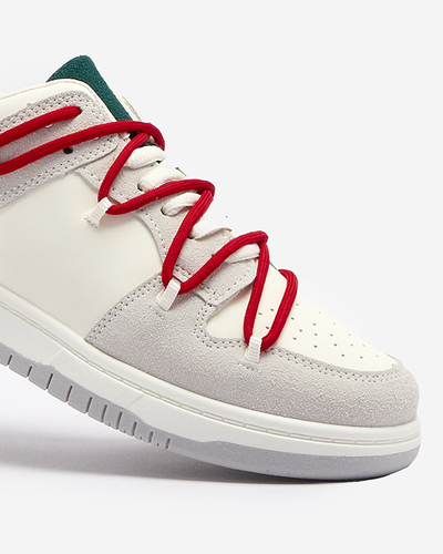 Baskets de sport pour femmes blanches et grises avec lacets rouges Olierinc - Chaussures