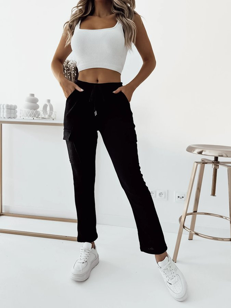 Royalfashion Pantalon de combat côtelé pour femme noir